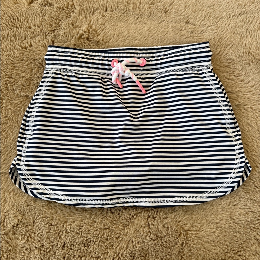 Vineyard Vines Girls Navy and White Striped Skort with Pink Drawstring